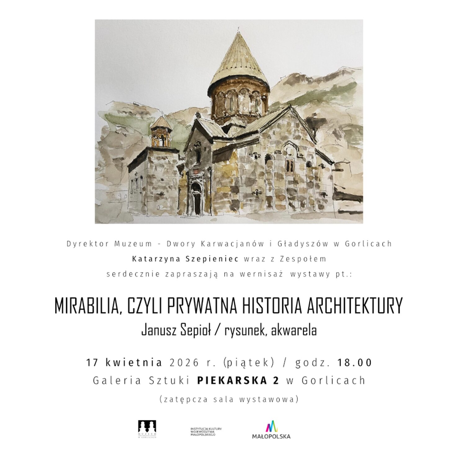 Wernisaż -Mirabilia, czyli prywatna historia architektury Janusz Sepioł / rysunek, akwarela.